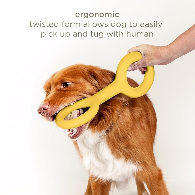 Ubbi Tuggle Dog Toy, Durable Natural Rubber Tug Toy with Ergonomic Grip for Medium to Large Dogs, Dishwasher Safe Interactive Fetch & Tug Toy, Yellow