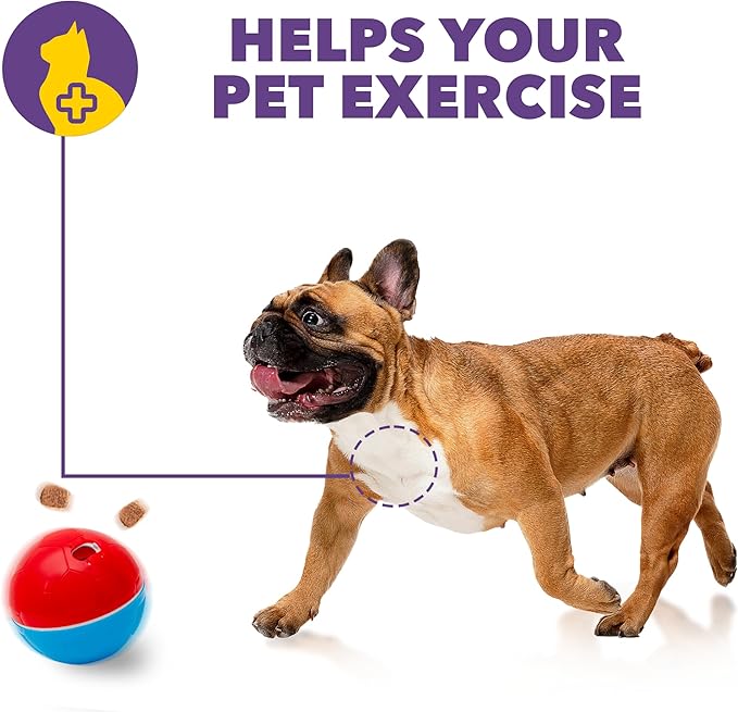 amicus - Crazy Ball Treat Dispenser - Pets Treat Ball - Interactive Treat Dispensing PetsToy - Pets Enrichment Toys - Pets Toys to Keep Them Busy - Slow Feeder - 300g/10.5 oz - Red/Blue