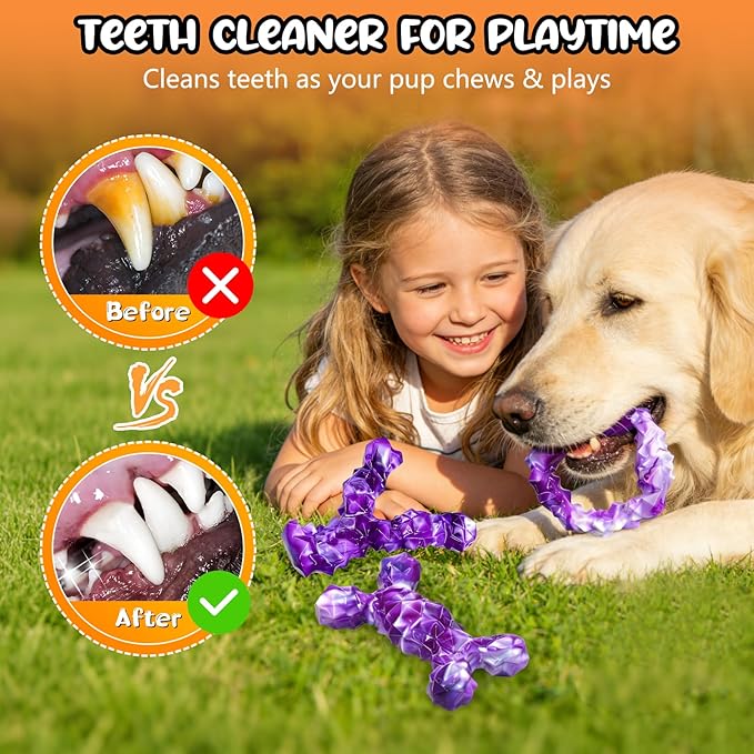3 Pack Tough Dog Chew Toys for Aggressive Chewers - Bacon Flavored, Suitable for Small Medium Large Dogs, Almost Indestructible Toys to Keep Them Busy & Teething Cleaning