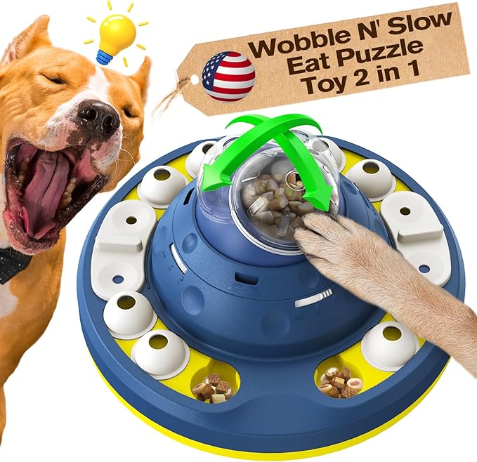 KADTC 2 Levels of Step-by-Step Challenge,Beginner to Advanced,Large Size Dog Puzzle Feeder Toy - U.S. Brand - Design Shake-to-Release Treat Food Dispenser for Dogs Mental Stimulation Enrichment Toys
