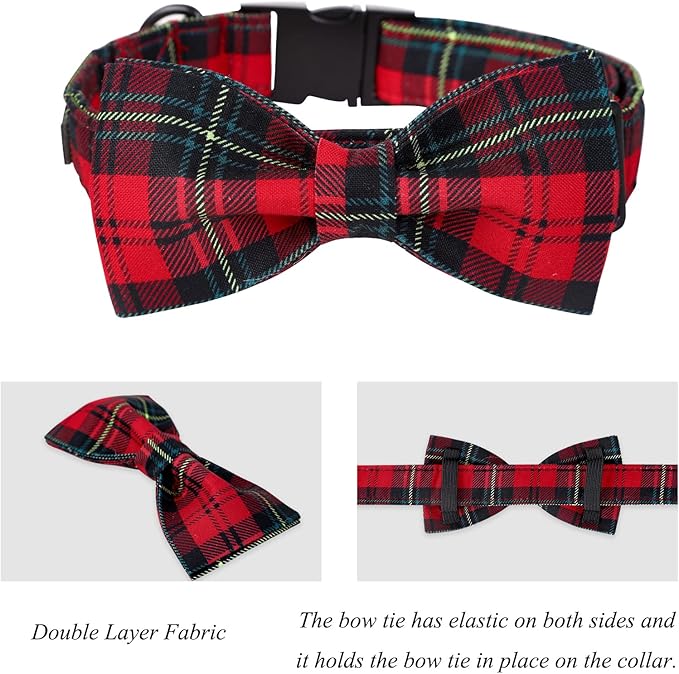 Lionet Paws Christmas Dog Collar with Bowtie, Dog Bowtie Collar with Metal Buckle for Dogs, Adjustable Comfortable Dog Collar Girl Boy Gift, XL, Neck 16-26 in