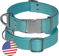 ADITYNA Leather Dog Collar with Metal Buckle - Heavy-Duty, Adjustable for Medium & Large Dogs - Walking, Training, Hiking (Blue, Fits 15-21" Necks)