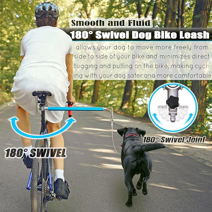 Hands-Free Bicycle Dog Leash for Medium & Large Dogs - 180° Rotating/Fixed Attachment, Shock-Absorbing Spring & Quick-Release Connector, Durable Cycling Leash for Safe, Smooth Rides with Pets (DBL-B)