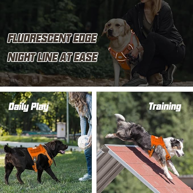 AUROTH Tactical Dog Harness for Large Dogs No Pull Adjustable Pet Harness Reflective K9 Working Training Easy Control Pet Vest Military Service Dog Harnesses Orange L