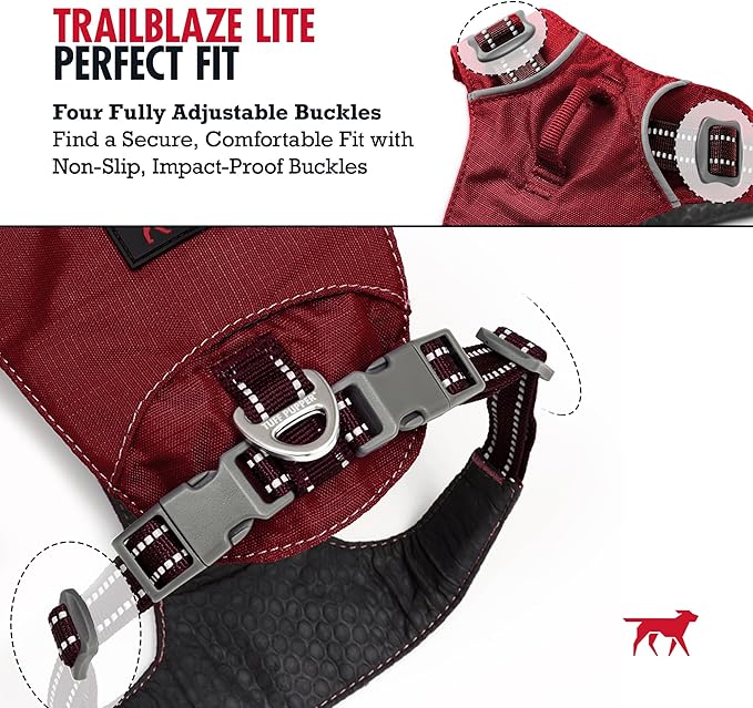 Tuff Pupper All-Day Wear Dog Harness | for Walking, Trail Running, Hiking | Front & Back Leash Clips | Reflective Trim | Easy On/Off Buckles | Lightweight Breathable | No Pull Design (XXXS, Red)