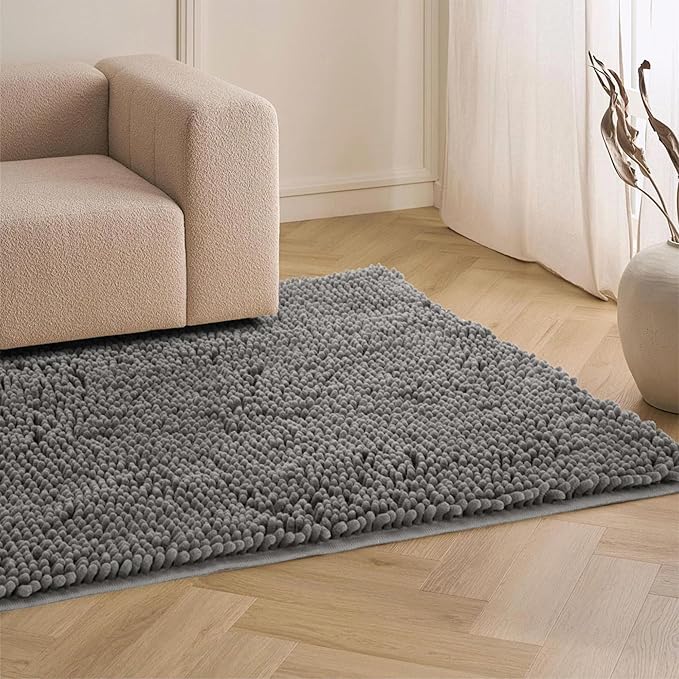 Chenille Absorbent Front Door Mat 96" x 48", Dog Door Mat for Muddy Paws, Trap Dirt Doormat, Mud Mat for Dogs, Washable Non Slip Outdoor Indoor Doormats for Entryway, Grey