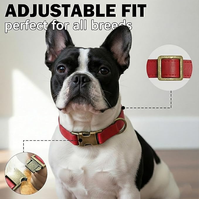 Dog Collars for Large Dogs Silicone Leather Dog Collars Soft Flexible Waterproof Odor-Proof Durable Thick Classic Adjustable Pet Puppy Collar (Red, Large (14.5-24" Neck))