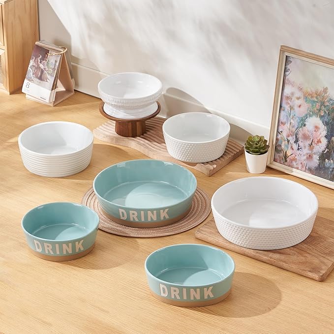 10" Non-Slip Ceramic Dog Bowl, 71 Oz Heavy-Duty Dog Food/Water Dish, Pet Feeding Bowl for Medium-Sized Dogs and Large Breeds, Porcelain Pet Feeder Bowl, Microwave and Dishwasher Safe, Lake Blue
