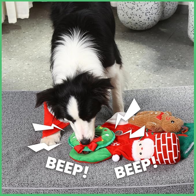 Laifug Christmas Dog Toy, containing rustling Paper Pieces to Attract Pets, Interactive Plush chew Toy, Suitable for Small, Medium and Large Dogs, relieves Canine Anxiety.