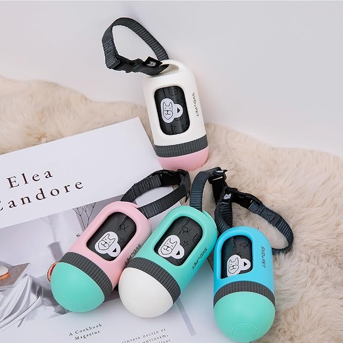 SVD.PET Dog Poop Bag Dispenser, Retractable Dog Waste Bag Holder for Leash, Pet Poop Bag Holder with 15 Bags, Dog Walking Accessory (Pink/Jade)