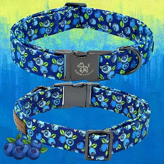 Elegant little tail Dog Collar- Cute Blueberry Dog Collar with Bow for Small Puppy, Male Adjustable Cotton Summer Pet Bow Holiday Puppy Collar for Small Medium Large Dogs