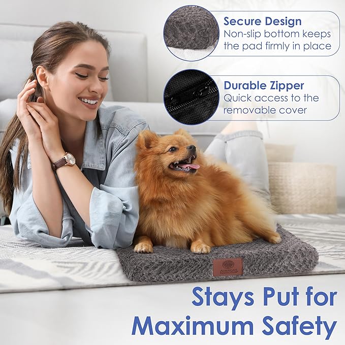 American Kennel Club Orthopedic Memory Foam Dog Crate Mat, Egg Crate Foam Cushion, Washable Cover, Non-Slip Base, Eases Joint Pain, Breathable, Durable, 24x19, Gray