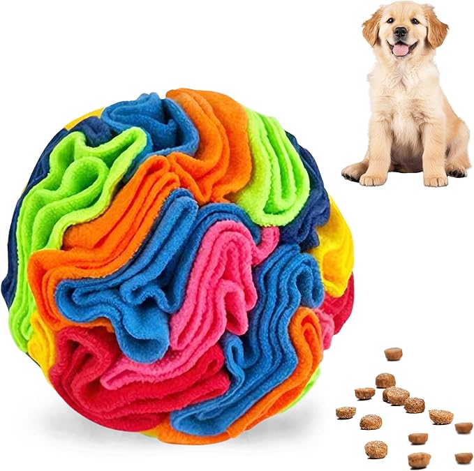 ABULL 3.9" Snuffle Ball for Dogs - Interactive Dog Puzzle Toy & Slow Feeder, Relieves Boredom & Exercises Sniffing by Sparking Foraging Instincts, Machine Washable for All Breeds (Rainbow, Small)