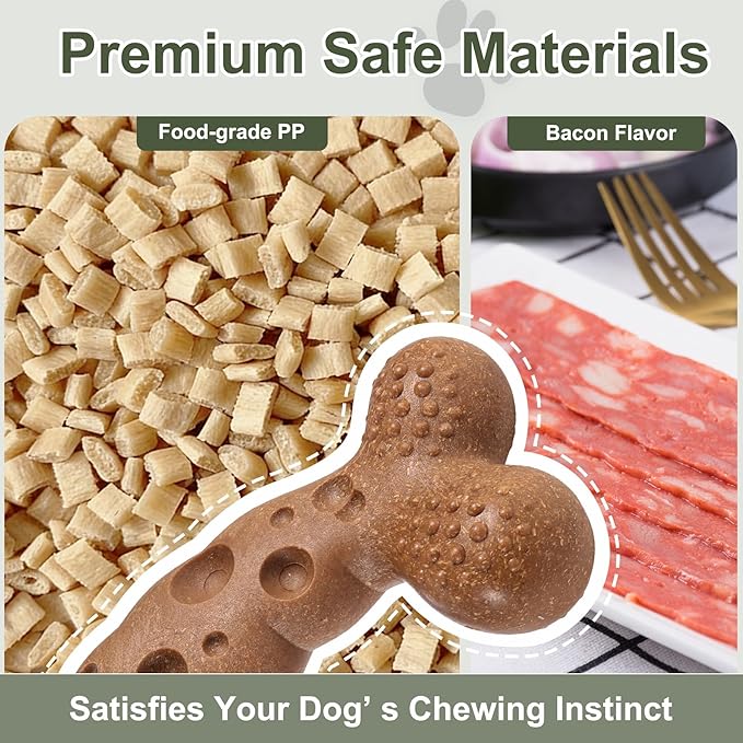Dog Bone Toy for Aggressive Chewers Tough Dog Chew Toys for Samll Breed to Keep Them Busy (Small-Under 20LBS, Bacon)