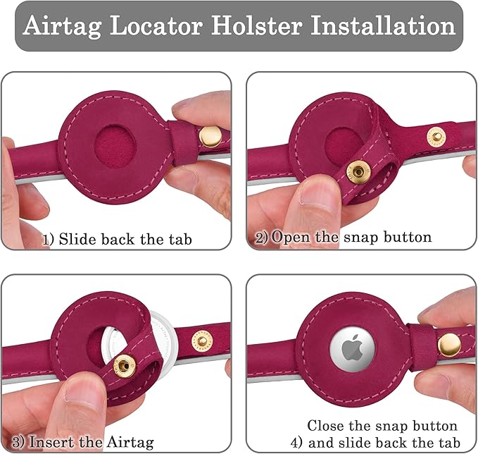 OOPSDOGGY Rolled Leather Dog Collar with Airtag Holder - Reflective Round Airtag Dog Collar - Soft Tracking Pet Collar for Small Dogs Puppy Cats Kitten (Pink, L, 14"-18")