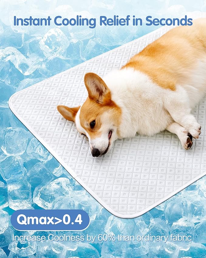 Dog Cooling Mat - Instant Cooling Pet Bed for Dogs & Cats, 6-12°F Drop, Non-Toxic & Machine Washable, Anti-Slip Bottom, Cool Mat for Indoor & Travel Use Light Gray 28" x 22"
