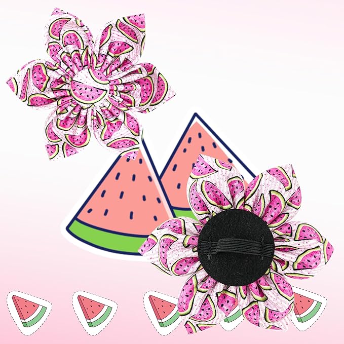 Elegant little tail Dog Collar with Flower, Watermelon Print Pet Collar Flower Pet Collars Summer Cute Adjustable Dog Collars for Large Dogs