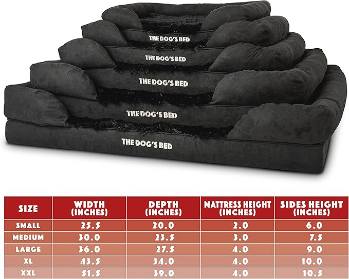 The Dog’s Bed Orthopedic Memory Foam Dog Bed with Bolsters, Fur Fabric, Black Fur, Medium