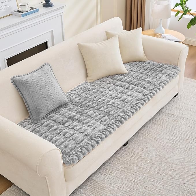 Couch Cover for Dogs, Non Slip Fuzzy Pet Couch Covers for Sofa,Pet Friendly Dog Mat for Couches and Sofas,Thick Soft Sofa Slipcovers Cushion Protector(Light Gray, 28" x 83"/70 x 210cm)