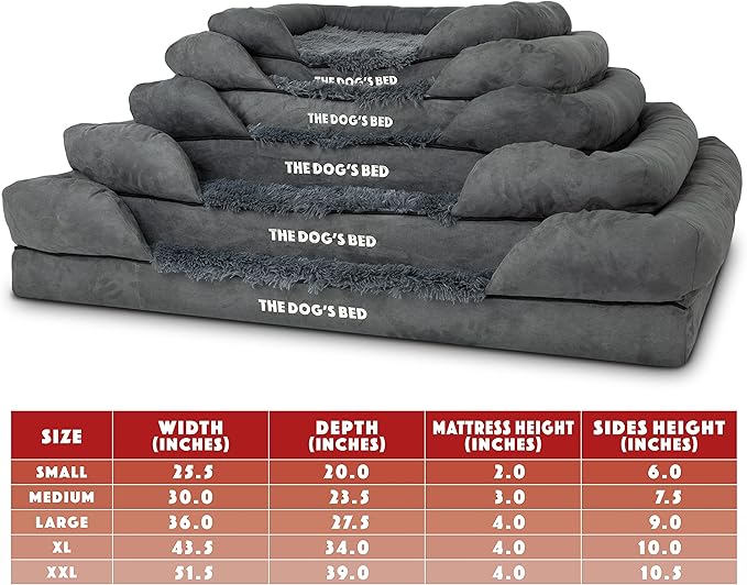 The Dog’s Bed Orthopedic Memory Foam Dog Bed with Bolsters, Fur Fabric, Grey Fur, XL