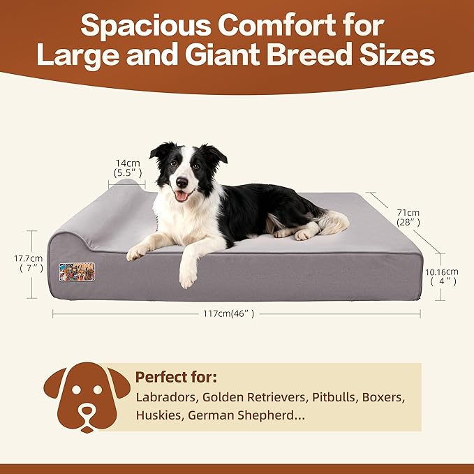 Sytopia XL 35D Memory Foam Dog Bed for Large Dogs – 7" Thick Orthopedic Pet Couch for Seniors and Big Breeds up to 120 Pounds, with Water-Resistant Liner & Washable Cover