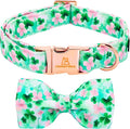 Lionheart glory St. Patrick's Day Dog Collar with Bowtie - Lucky Clover Shamrock Dog Bow Collar for Large Dogs Green Pink Spring Trefoil Collars Bow Soft Adjustable Collars