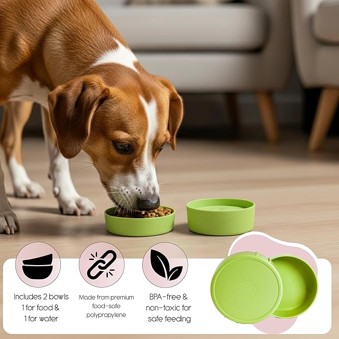Barkin’ Trails Travel Dog Bowls, Portable Outdoor Water, BPA-Free, Food Grade Plastic Dog Travel Bowl, Camping Essentials & Container (Matcha)