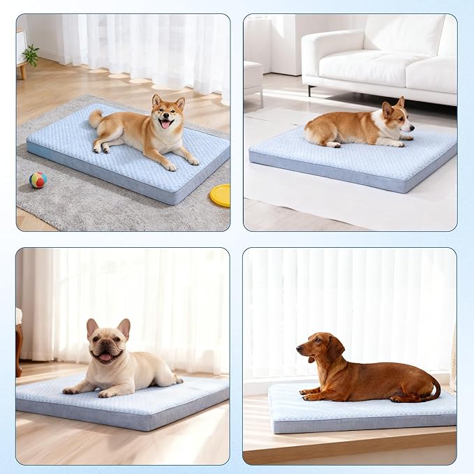 Orthopedic Memory Foam Dog Bed,Cooling Dog Beds for Dogs, Washable Pet Beds for Crate with Faux Fur Cover, Waterproof Lining, (Large: 35" x 22" x 3", Cooling Surface)