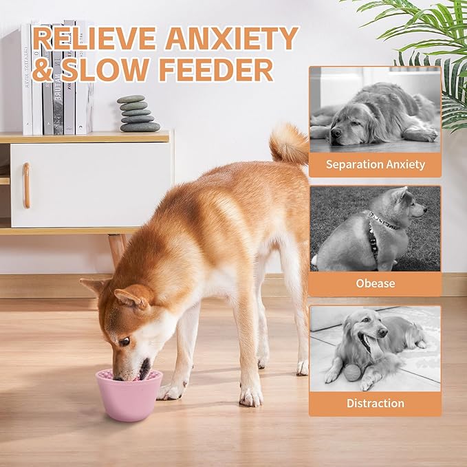 Dog Lick Bowl,Anxiety Relief Non-Slip Silicone Treat Bowl,Durable Long-Lasting Enrichment Slow Feeder Licking Mat for Small Medium Large Breed,Freezable BPA Free Silicone Dishwasher Safe-Pink