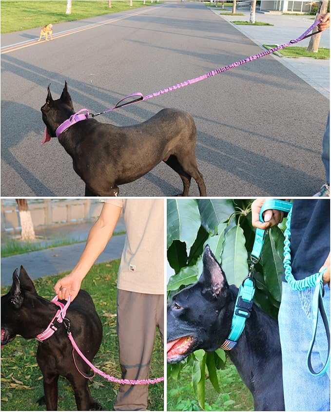 AUBELL Tactical Dog Collar and Leash Set, Reflective Adjustable Heavy Duty Military K9 Collars with Handle and Metal Buckle for Extra Large Dogs, with Airtag Case and 2 Patches(Purple,XL)