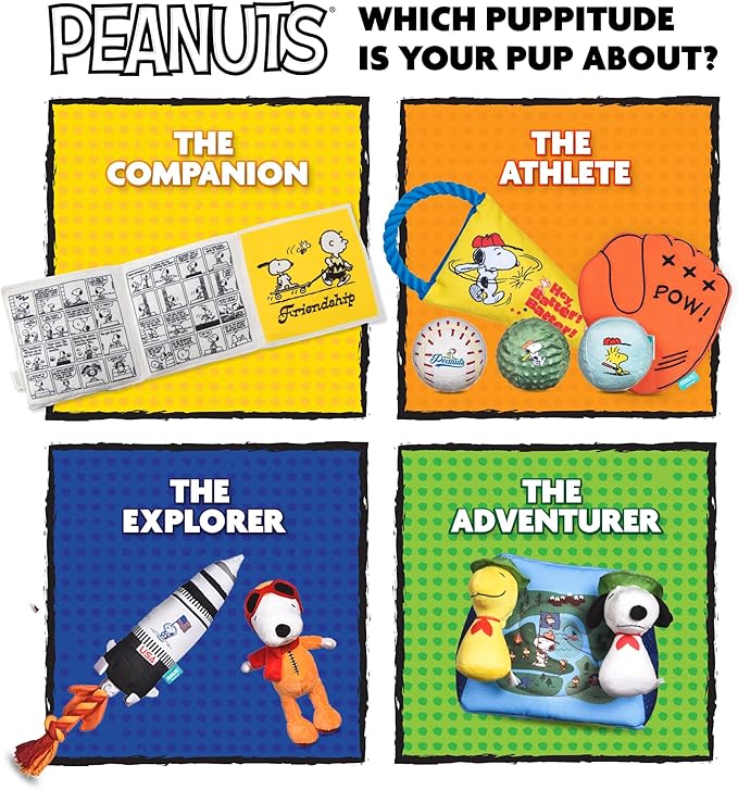 Peanuts for Pets Space Explorer Snoopy Plush and Rocket Ship Rope Tug Dog Toy Set, Squeaky Puppy Toys, Stuffed Animal, Ideal for Dog Birthday, Small and Large Dogs