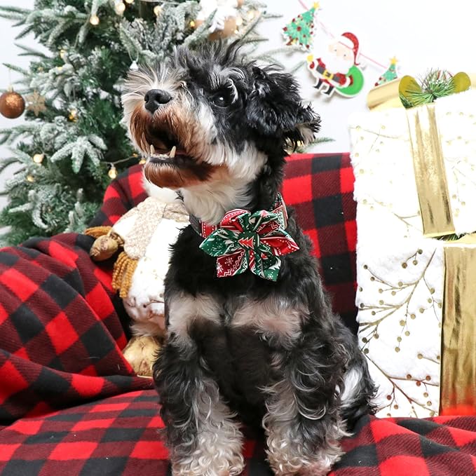 ARING PET Christmas Dog Collar, Cute Folk Xmas Red Green Detachable Flower Pet Collars with Metal Buckle for Puppy Small Medium Large Boy Girl Dogs-M