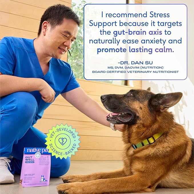 GutWell Stress Support - Dog Anxiety Relief & Calming Treats - Tasty Food Topper for Dog Stress and Anxiety Relief - Support Gut-Brain Axis with Triple-biotic Blend & Magnesium - 120 Scoops