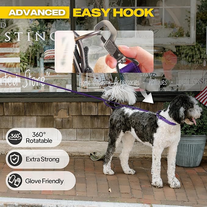 Fida 5 FT Heavy Duty Dog Leash with 2 Comfortable Padded Handles, Traffic Handle & Advanced Easy Snap Hook, Reflective Walking Lead for Large, Medium & Small Breed Dogs, Purple