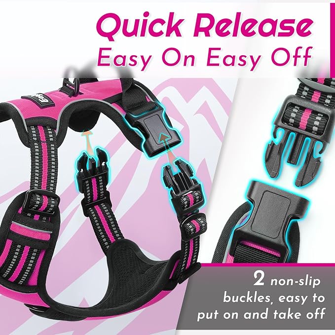 Eagloo Dog Harness Medium Sized Dog, No Pull Service Vest with Reflective Strips and Control Handle, Adjustable and Comfortable for Walking, No Choke Pet Harness with 2 Metal Rings, Rose Red, M