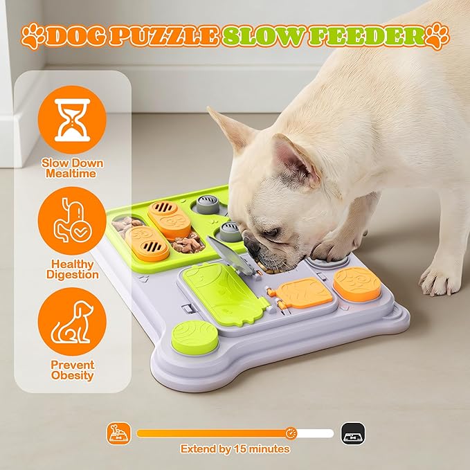 Interactive Dog Toys Slow Feeder, Dog Puzzle Toy for IQ Training & Mental Stimulation, Easy to Clean Detachable Tray Non-Slip Base, Enrichment Toys for Small Medium Dogs, Green