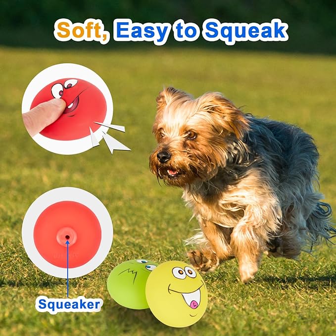 Dog Squeaky Toys Latex Squeaky Balls for Small Puppy Chewing Rubber Soft Fun Facial Expression Dog Balls for Pet Dogs (6 PCS)