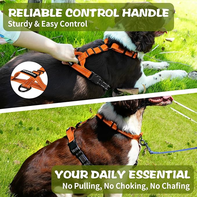 Dog Harness,Adjustable No Pull Dog Harness,Y-Shaped Design,Buckle-Neck Balance Harness with Reflective, Ideal for Dog Training Hiking, Easy Walk Harness,Durable High-Tensile Nylon-Orange-M