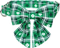 Lionet Paws St Patricks Day Dog Collar with Bowtie, Irish Green Shamrock Clover Sailor Bow Collar with Metal Buckle for Dogs and Cats, Adjustable Cute Dog Collar Girl, S, Neck 10-16 in