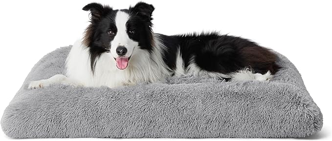 Bedsure Washable Large Dog Bed for Crate, Faux Fur Dog Crate Pad for Large Breed, Plush Soft Comfort Dogs Sleeping Mat, Anti-Slip Pet Kennel Pad, 35" x 23", Grey