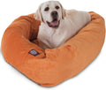 Majestic Pet 40 Inch Micro Velvet Calming Dog Bed Washable – Cozy Soft Round Dog Bed with Spine for Head Support - Fluffy Donut Puppy Mat 40x29x9 (inch) Large – Orange (2025)