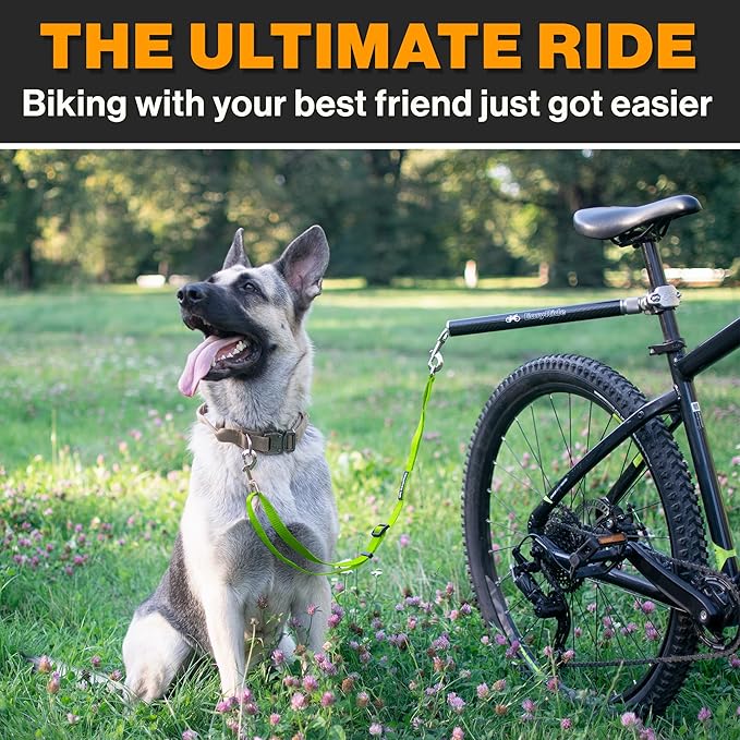V2.0-180° Rotating Dog Bike Leash - with Shock Absorbers and Quick Attach Mechanism | Carbon Fiber | Detachable, Adjustable for The Smoothest Ride- Patent Pending (Green)