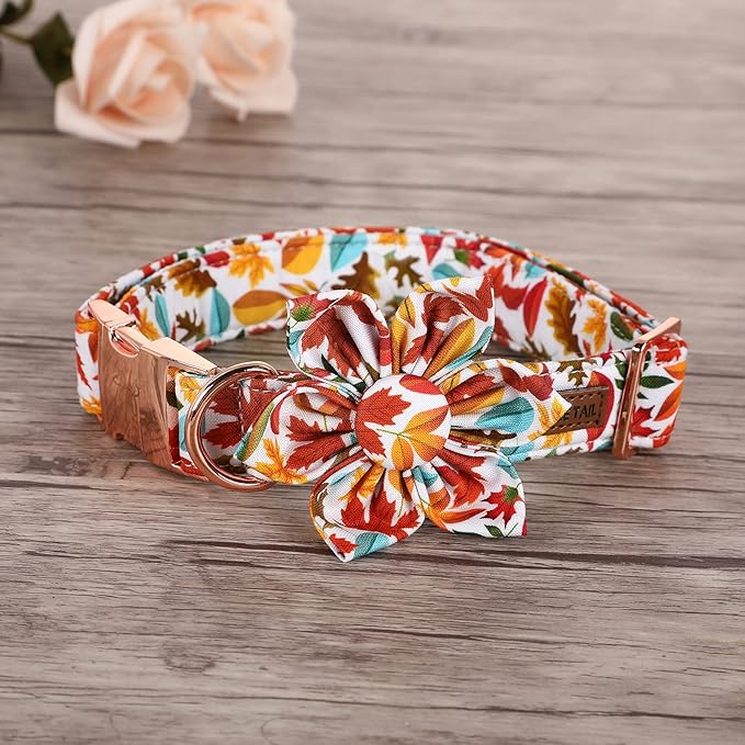 Elegant little tail Flower Dog Collar for Female or Male Dogs, Fall Pet Collar Adjustable Dog Collars with Flower Gift for X-Large Dogs