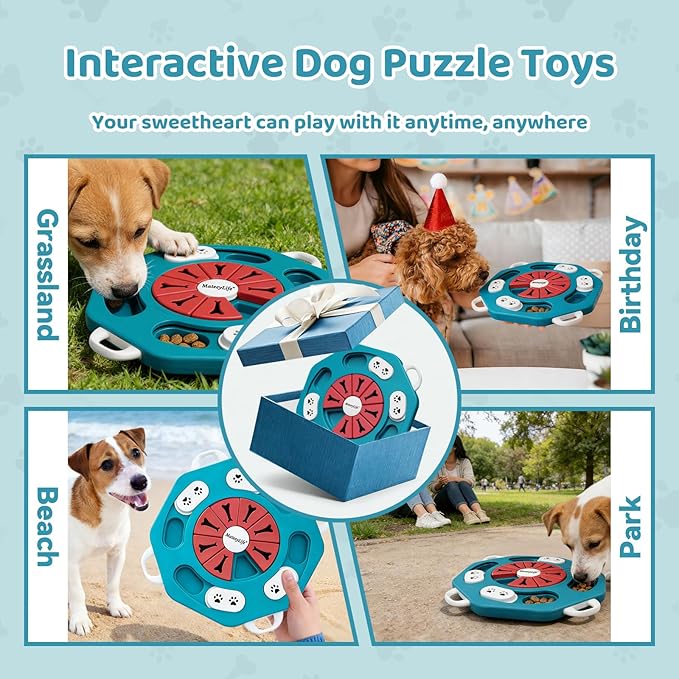 MateeyLife Dog Puzzle Toy, Interactive Dog Toys to Keep Them Busy, Enrichment Toys for Dogs, Treat Dispensing Dogs Toy with Slow Feeder for Smart Breeds, IQ Training & Brain Stimulation, 2 Levels
