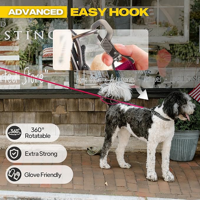 Fida 10ft Heavy Duty Dog Leash with 2 Comfortable Padded Handles, Traffic Handle & Advanced Easy Snap Hook, Reflective Walking Lead for Large, Medium & Small Breed Dogs, Rose