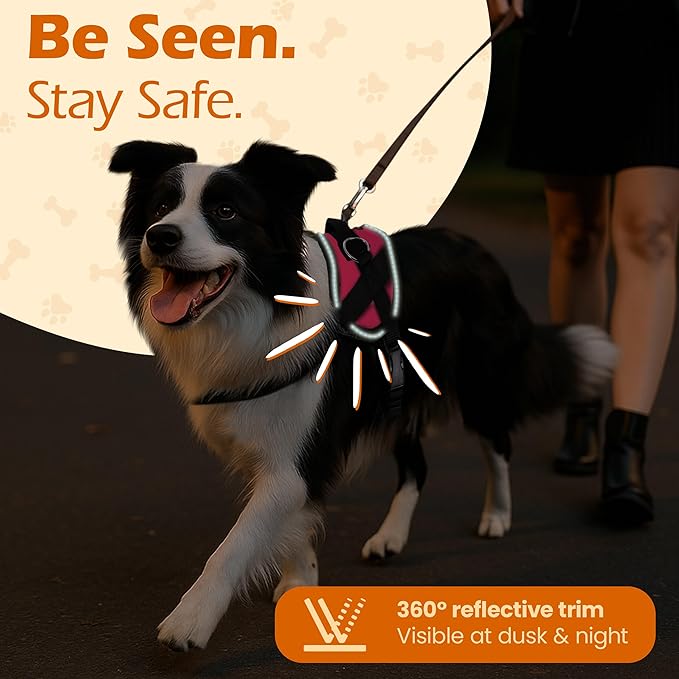 Bark Appeal Pink No-Pull Dog Harness for Large to Extra Large Sized Pets – Adjustable, Reflective Vest with 3 Leash Clips for Added Control, Easy Walks & Training – XL