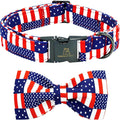 Lionheart glory American Flag Dog Collar 4 of July Independence Patriotic Dog Bow Collars Heavy Duty Adjustable Soft Collar with Bowtie for Large Dogs Pet Gift