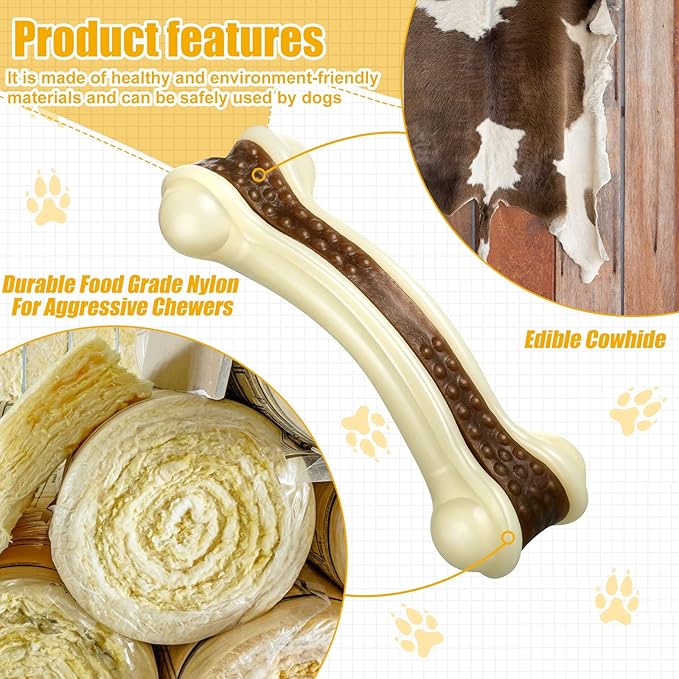 Sosation Dog Toys for Aggressive Chewers Indestructible Nylon Dog Bones Beef Flavor Teething Chew Toys Bones for Large Puppies