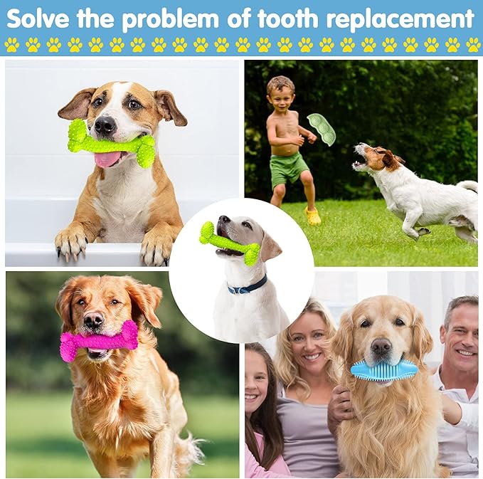 6 Pcs Puppy Teething Chew Toys Rubber Bones Shaped Dog Teething Rings Pet Cute Pink Small Dog Toys for 2-8 Months Small Dogs Cleaning Relieving Itching(Green, Deep Pink, Blue, Rose Red, Yellow Green)