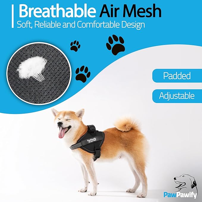 PawPawify Personalized No Pull Dog Harness with 2 Custom Name & Phone Patches, Reflective Breathable Pet Vest for Walking Training, Adjustable Heavy Duty Service Dog Vest for Small Medium Large Dogs